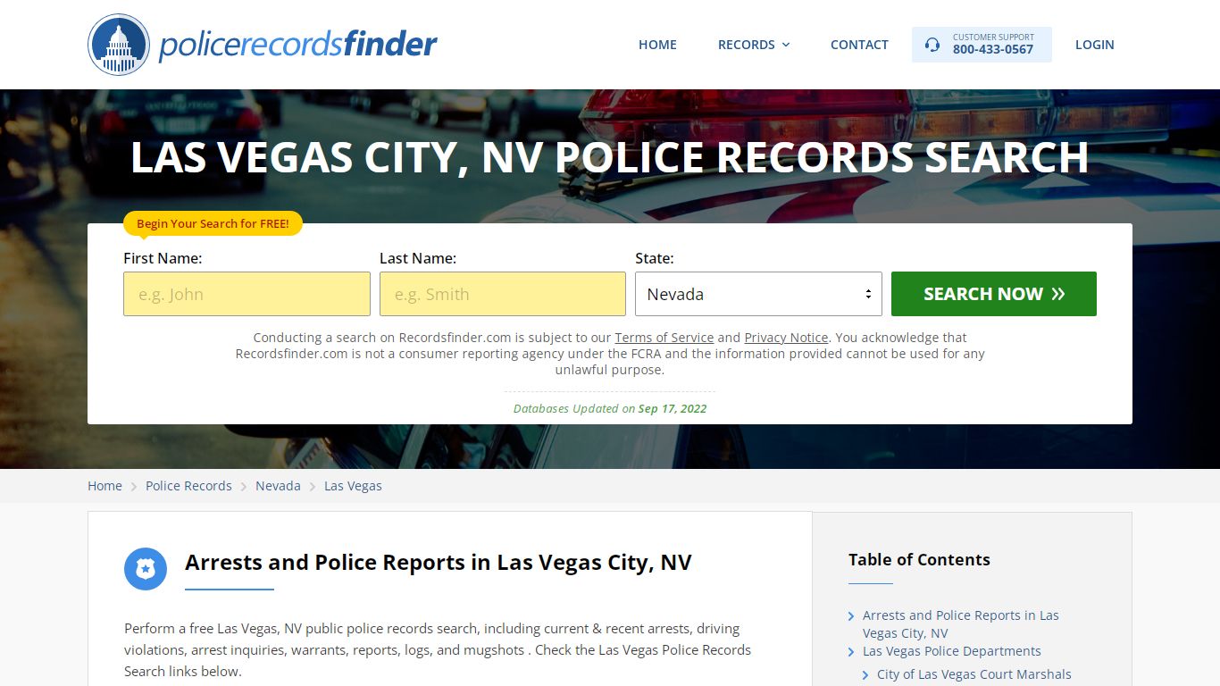 LAS VEGAS CITY, NV POLICE RECORDS SEARCH - RecordsFinder